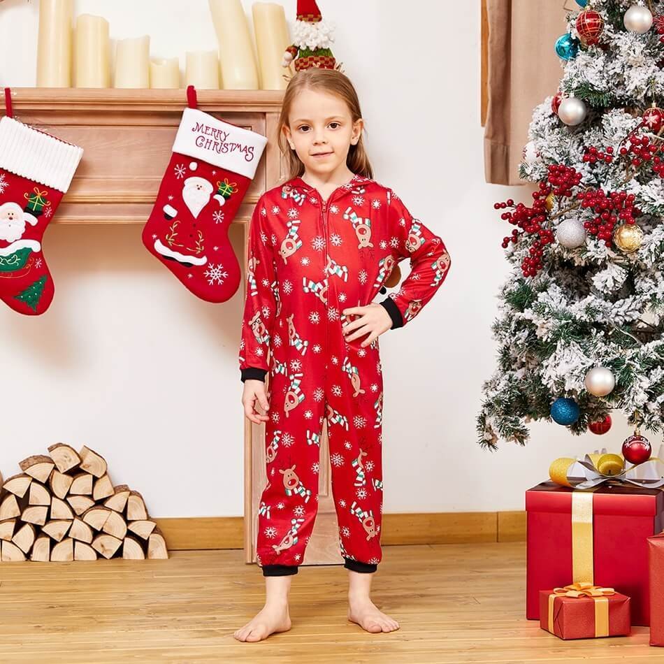 Christmas Family Matching Reindeer Print Onesie Pajamas Sets