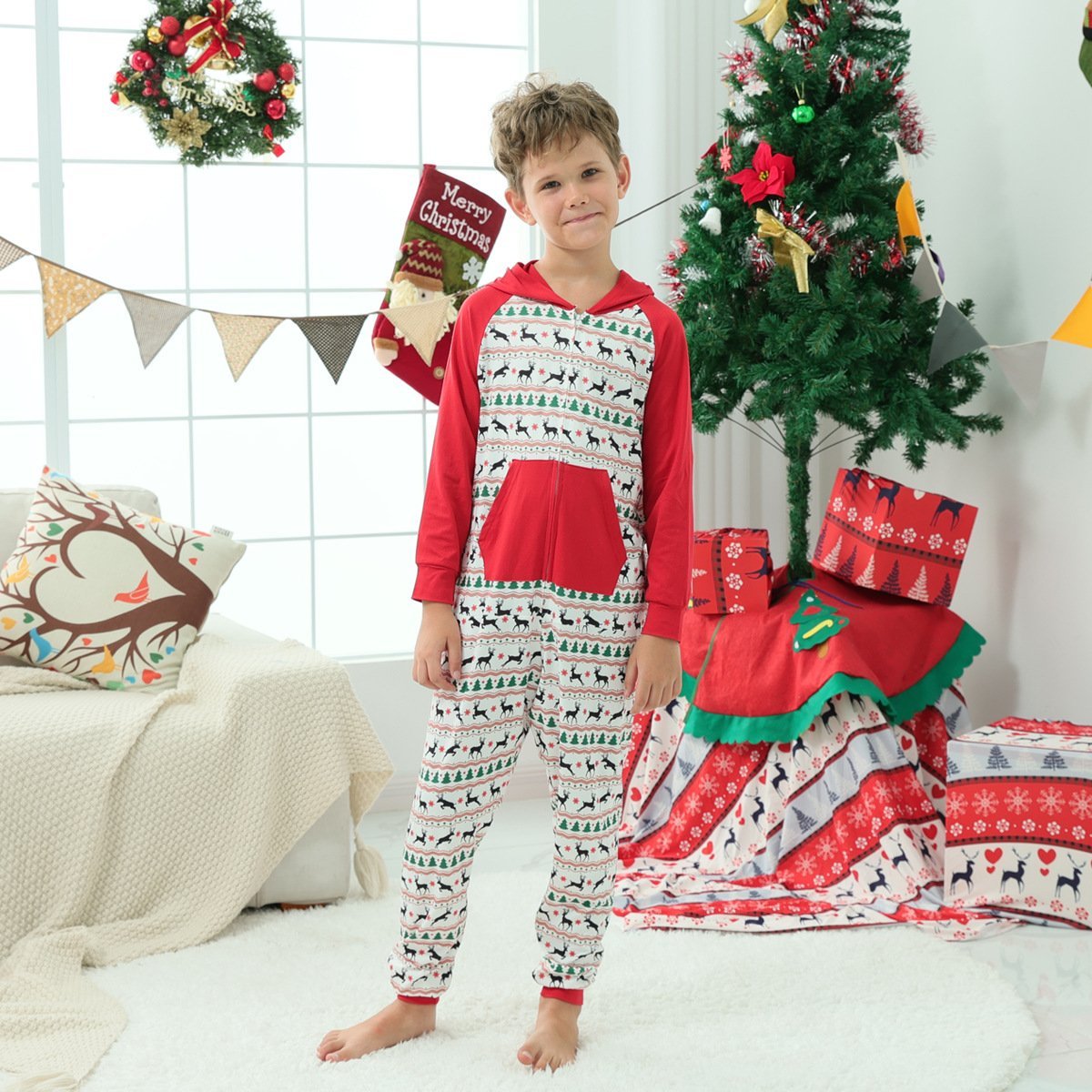 Christmas Family Matching Reindeer Print Onesie Pajamas Sets