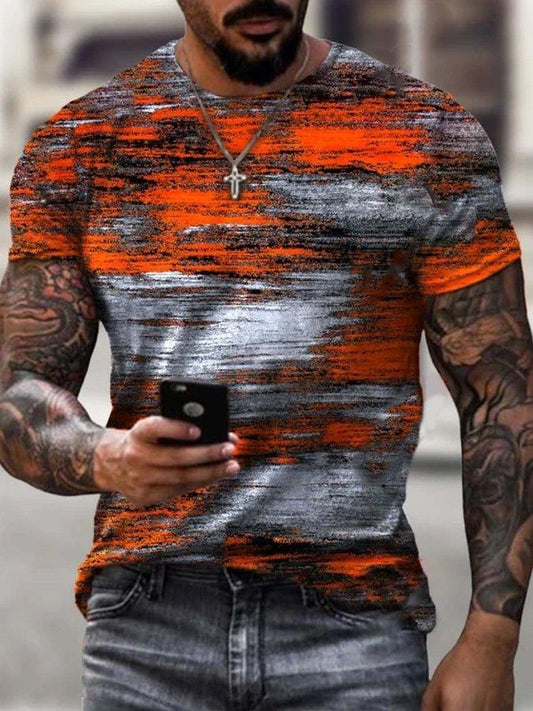 Mens Vintage Graphic Orange And Grey Art Print Short Sleeve Crew Neck T-Shirt