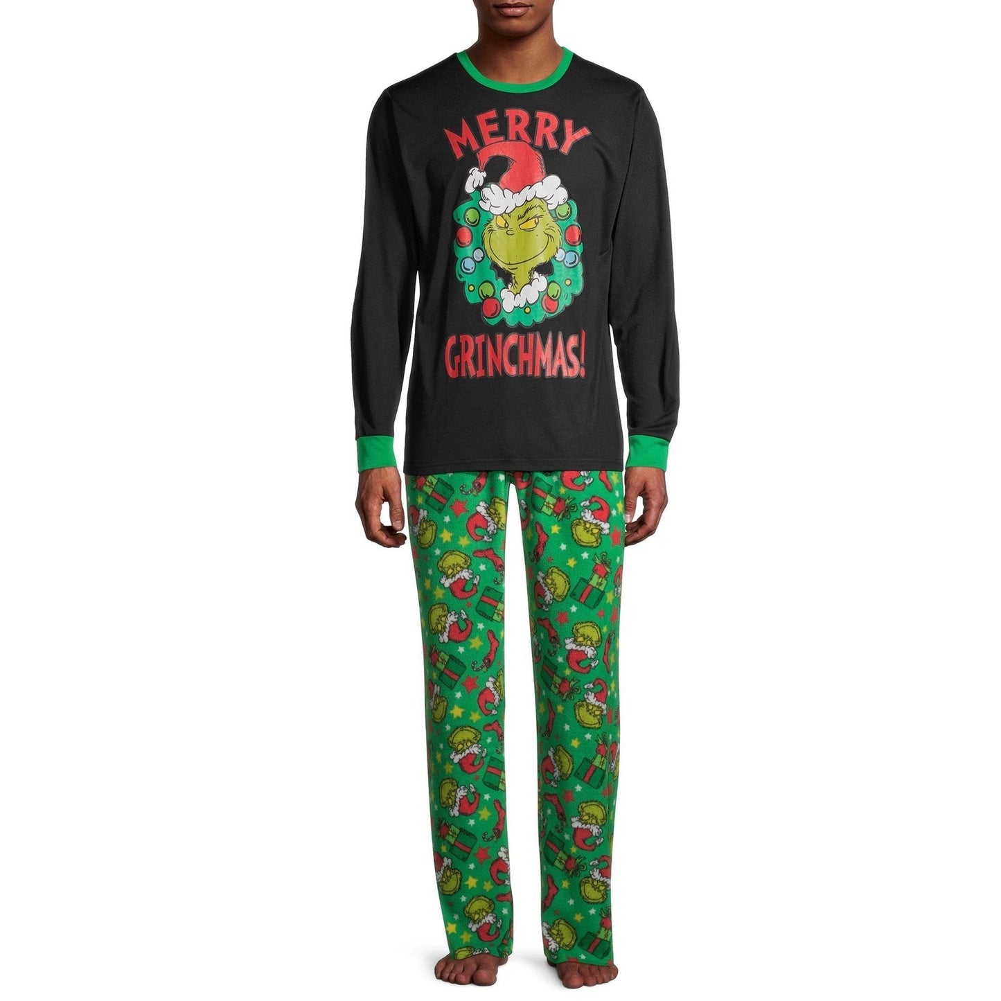 Merry Grinchmas Letter Grinch Print Family Matching Long-sleeve Pajamas Sets