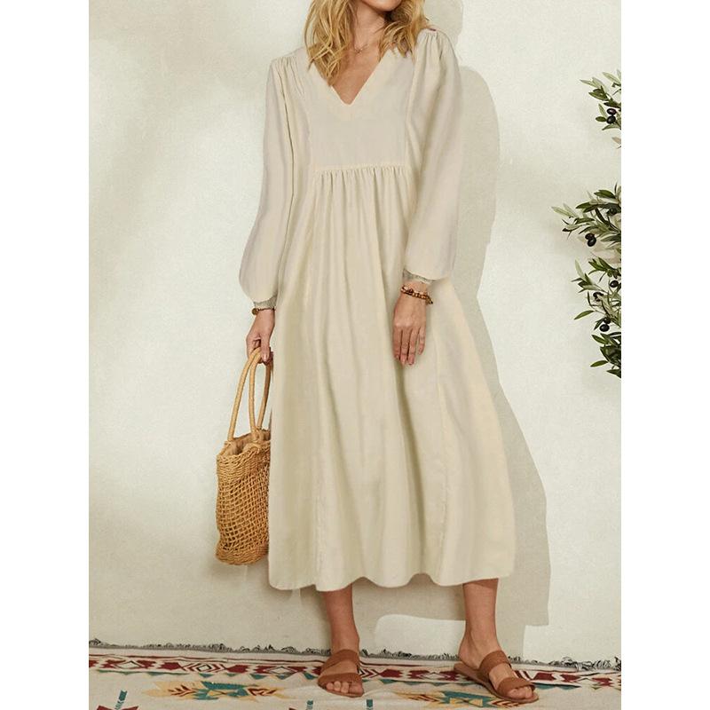 Fashion Women's Cotton Loose Lantern Sleeve Dress