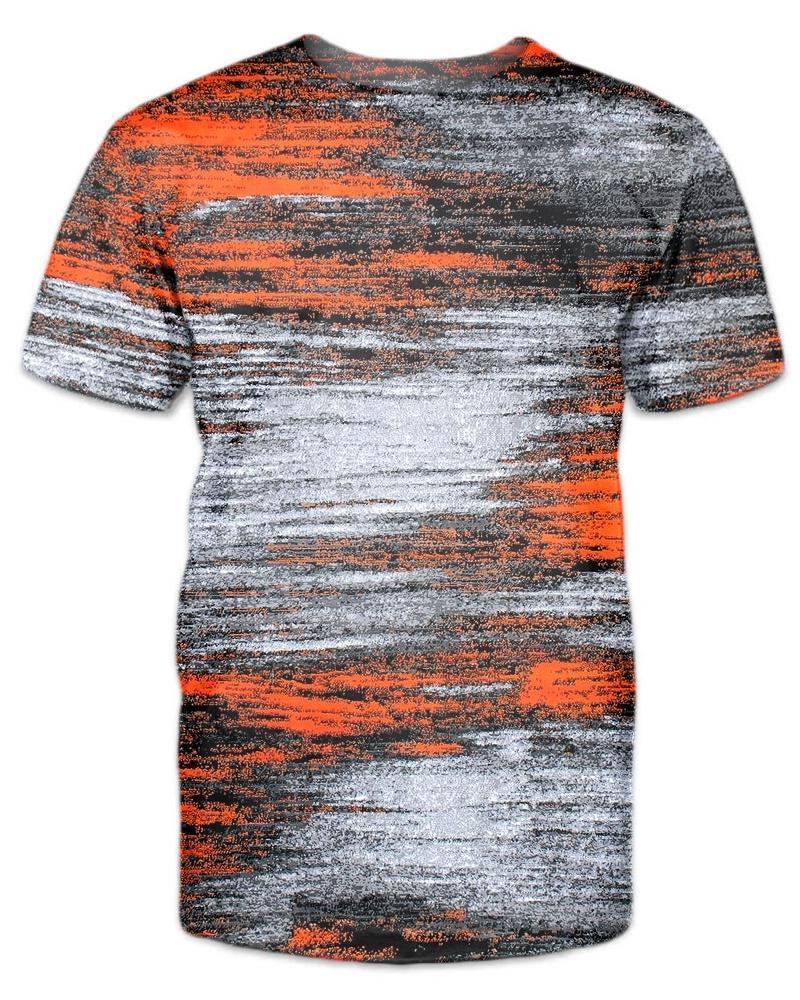 Mens Vintage Graphic Orange And Grey Art Print Short Sleeve Crew Neck T-Shirt