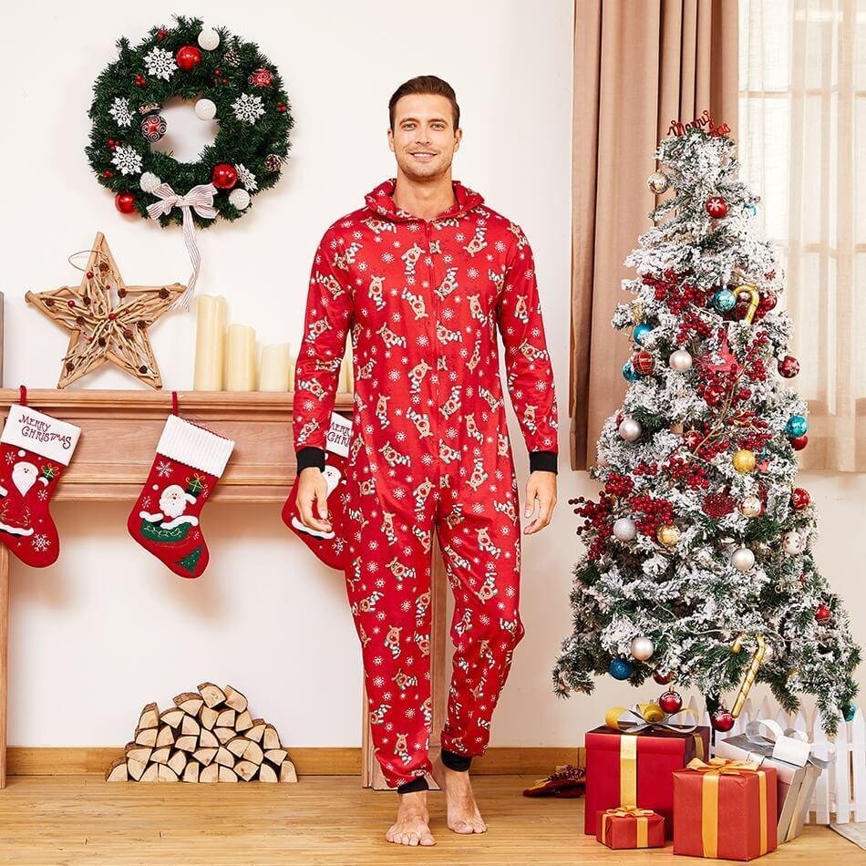 Christmas Family Matching Reindeer Print Onesie Pajamas Sets