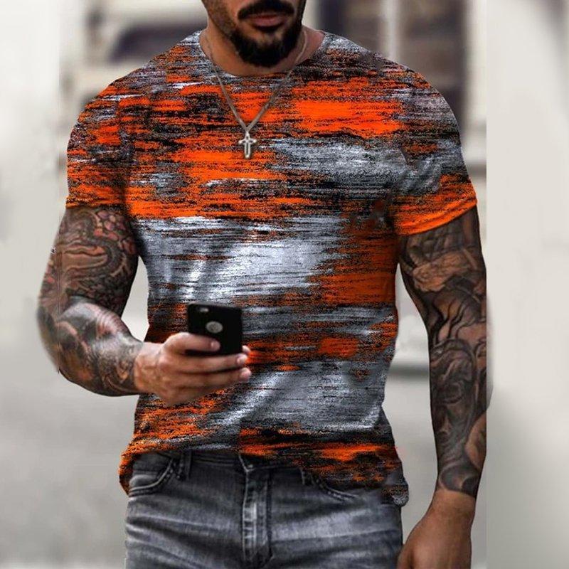 Mens Vintage Graphic Orange And Grey Art Print Short Sleeve Crew Neck T-Shirt