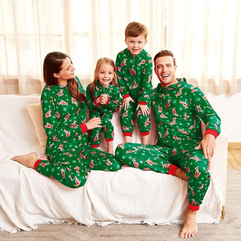 Christmas Family Matching Reindeer Print Onesie Pajamas Sets