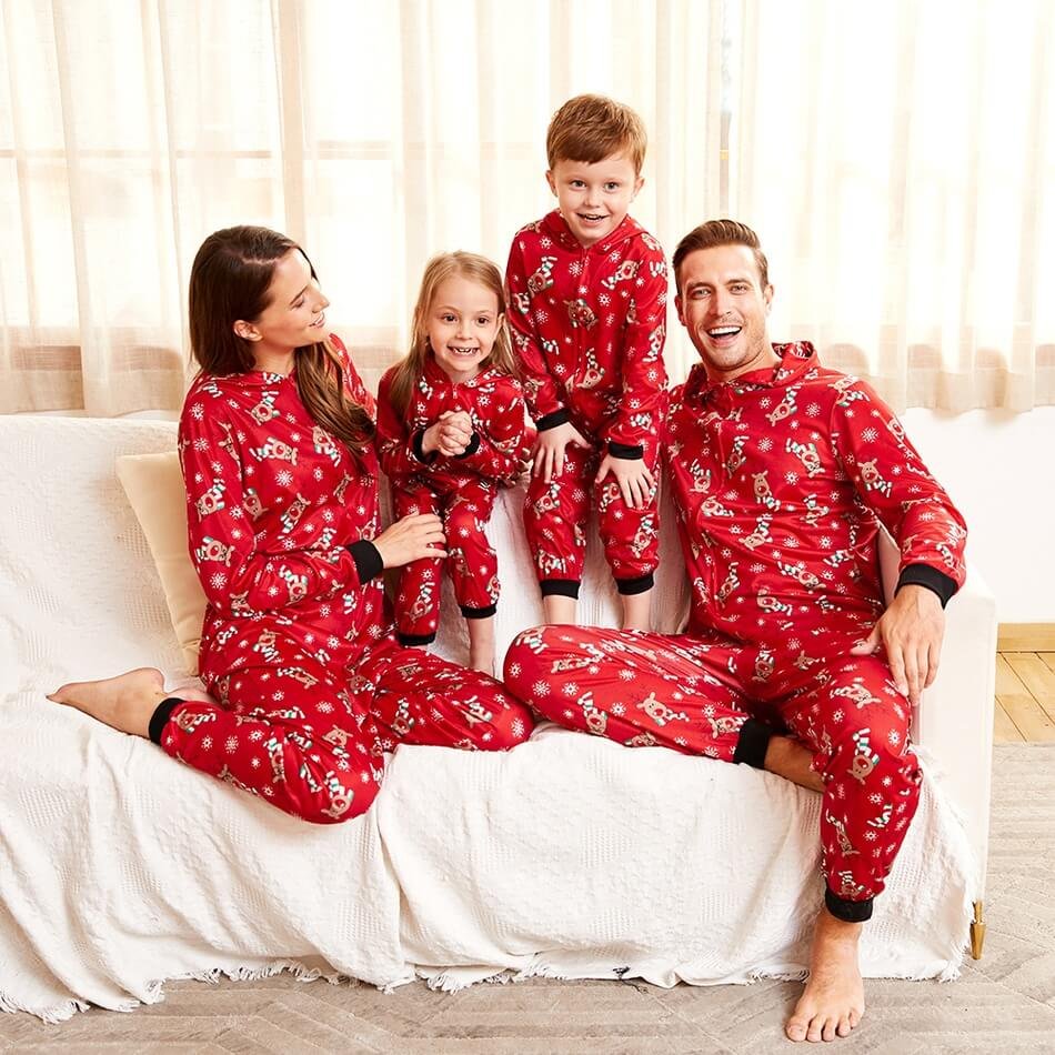 Christmas Family Matching Reindeer Print Onesie Pajamas Sets