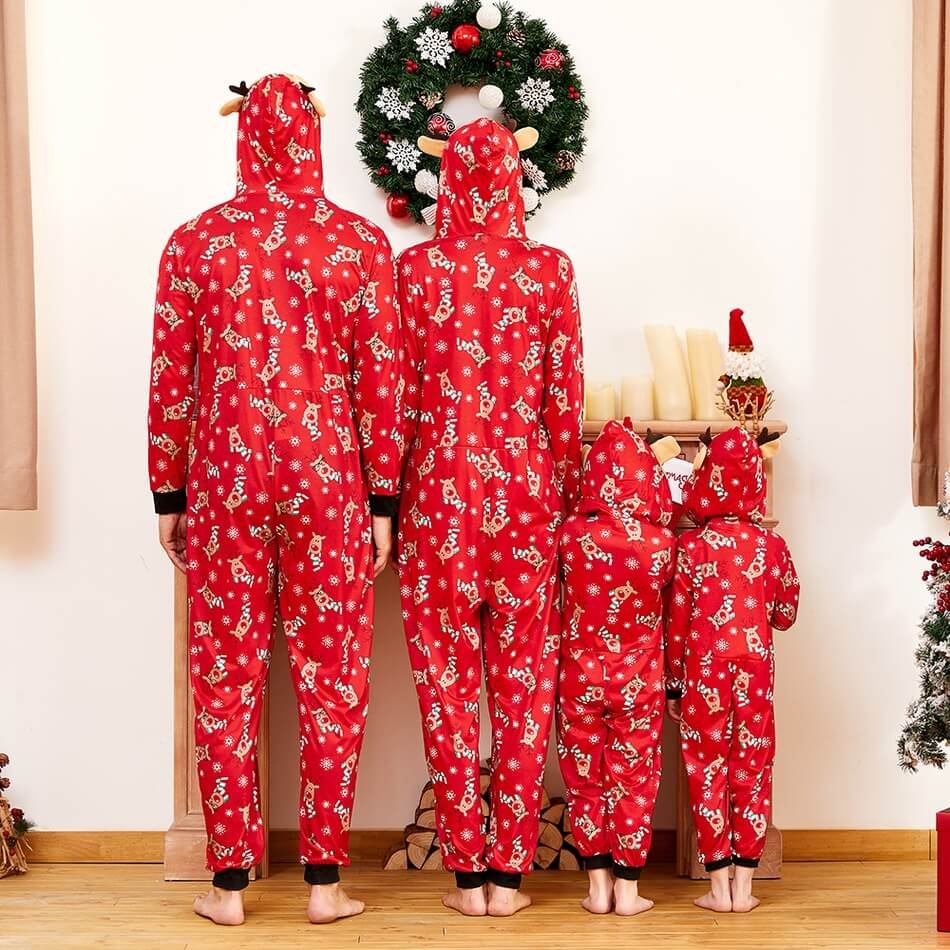 Christmas Family Matching Reindeer Print Onesie Pajamas Sets