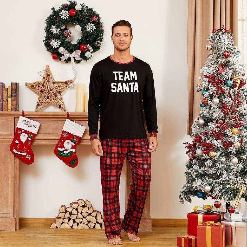 Christmas Team Santa Letter Print Plaid Family Matching Pajamas Sets