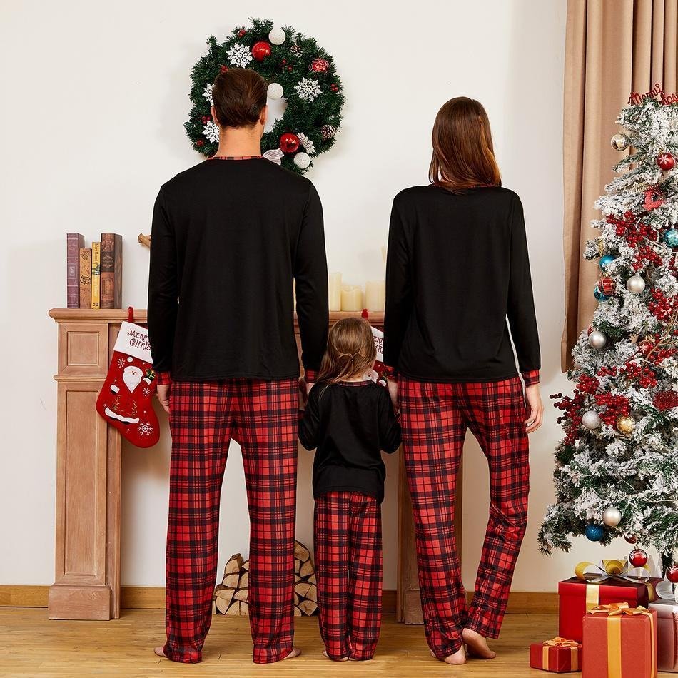 Christmas Team Santa Letter Print Plaid Family Matching Pajamas Sets