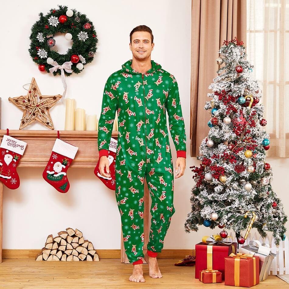 Christmas Family Matching Reindeer Print Onesie Pajamas Sets