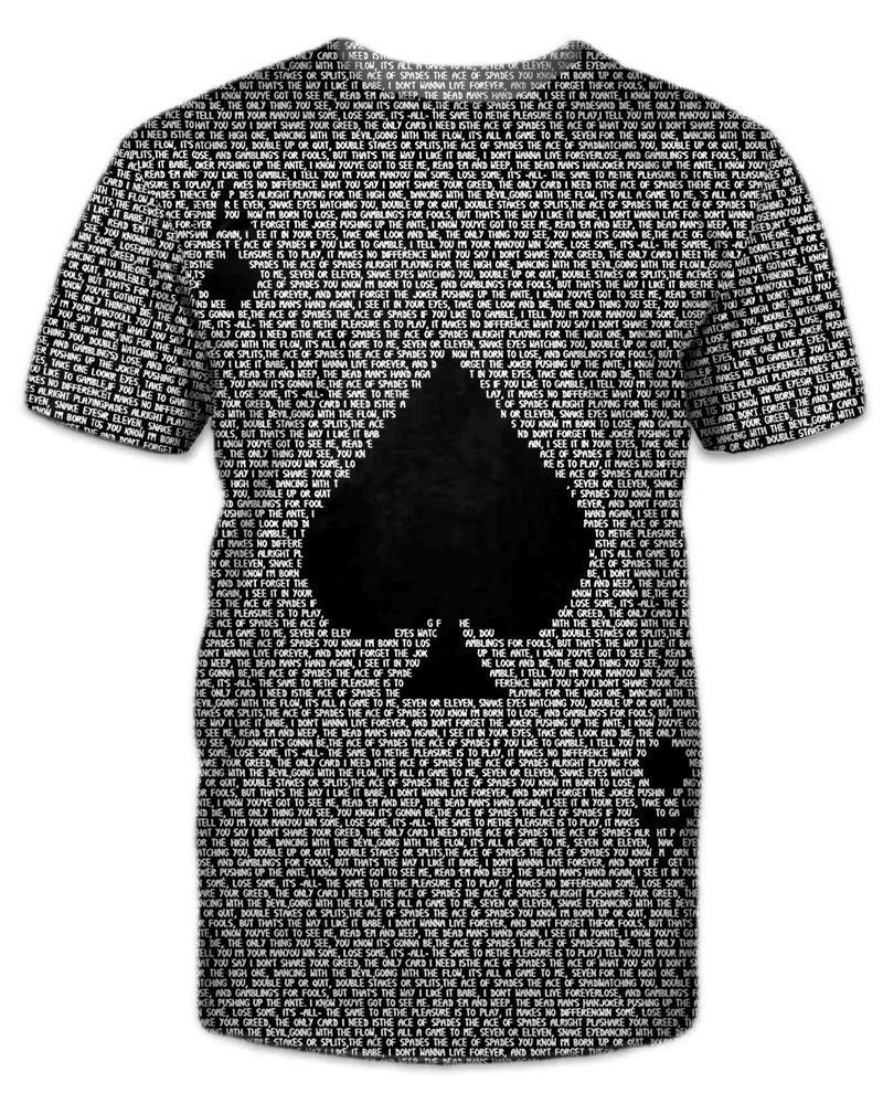 Artistic Ace of Spades Playing Card Letter Print Men's T-shirt