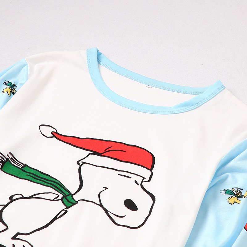 Christmas Family Matching Sleepwear Pajamas Sets Blue Cartoon Snoopy Top and Pants