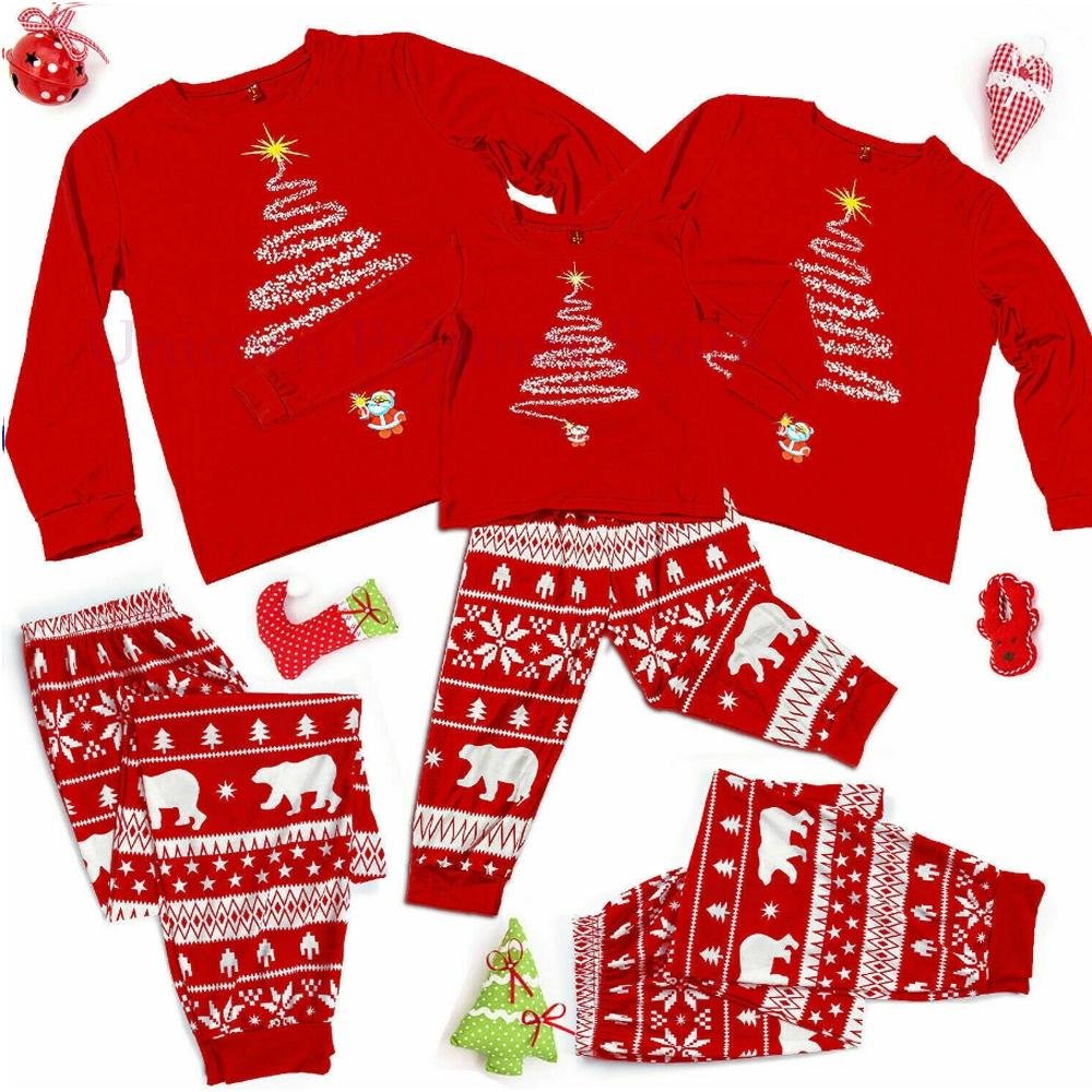 Family Matching Red Christmas Tree Suits Family Look Pajama Set