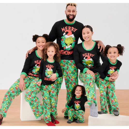 Merry Grinchmas Letter Grinch Print Family Matching Long-sleeve Pajamas Sets