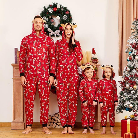 Christmas Family Matching Reindeer Print Onesie Pajamas Sets