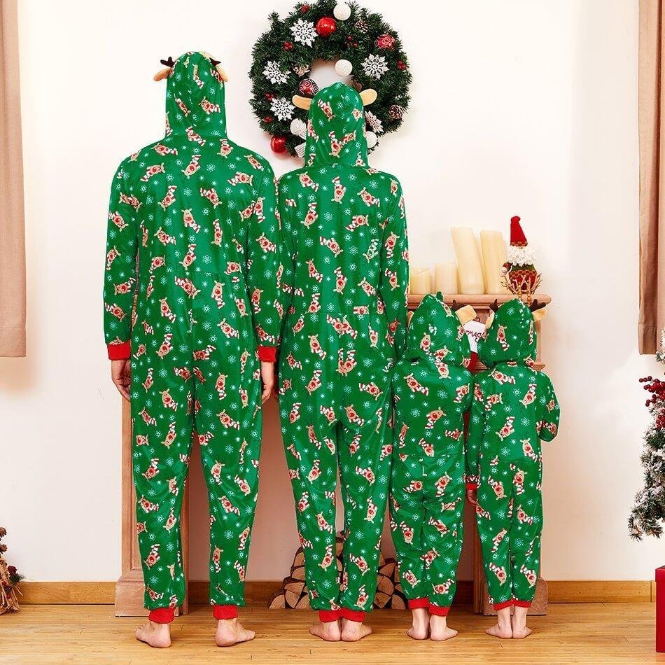 Christmas Family Matching Reindeer Print Onesie Pajamas Sets