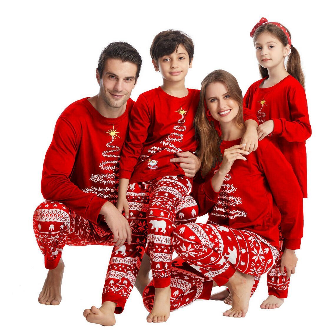 Family Matching Red Christmas Tree Suits Family Look Pajama Set