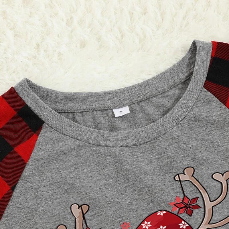 Cartoon Deer Contrast top and Plaid Pants Family Matching Pajamas Set