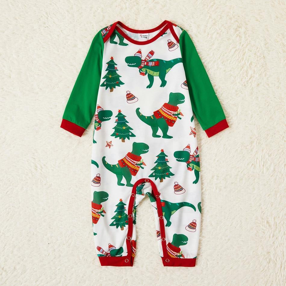 Family Matching Dinosaur Print Christmas Pajamas Sets