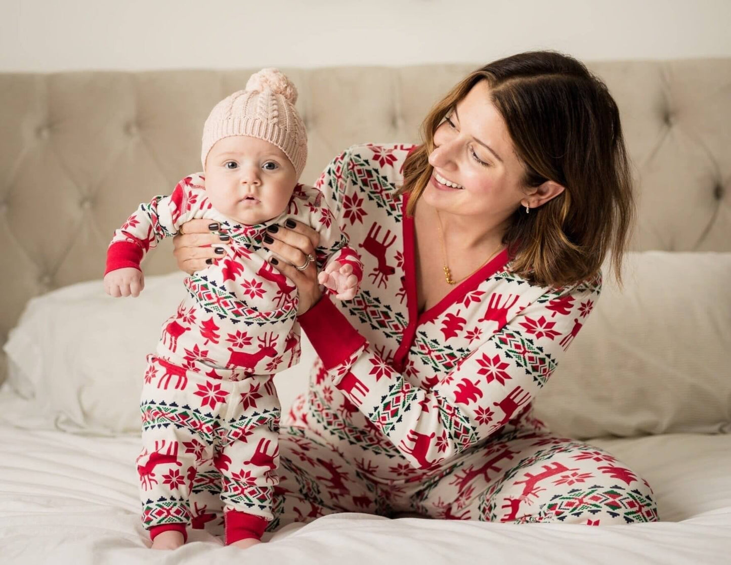 Family Matching Christmas Deer and Snowflake Pajamas Set