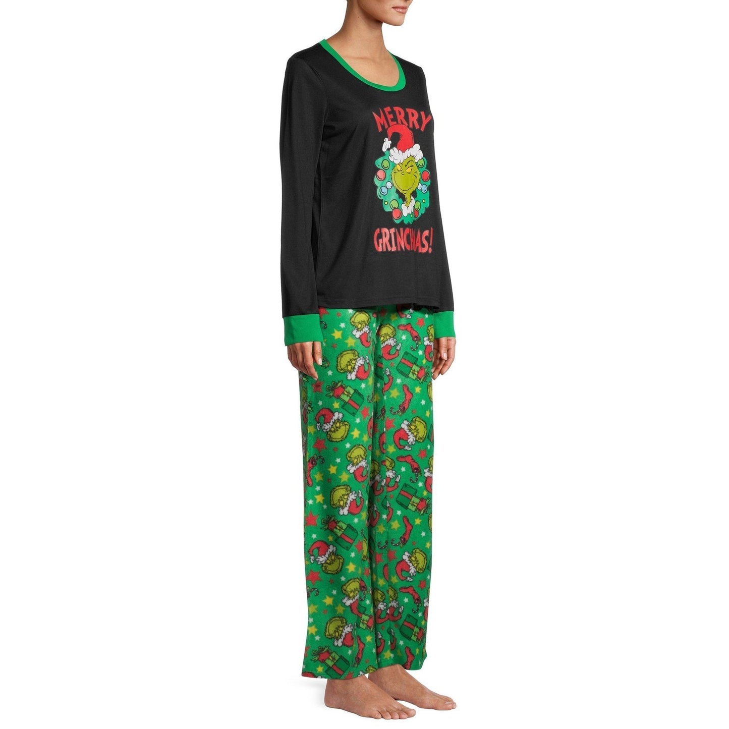 Merry Grinchmas Letter Grinch Print Family Matching Long-sleeve Pajamas Sets