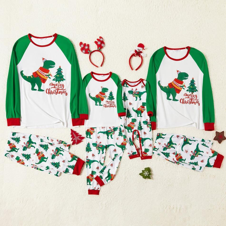 Family Matching Dinosaur Print Christmas Pajamas Sets