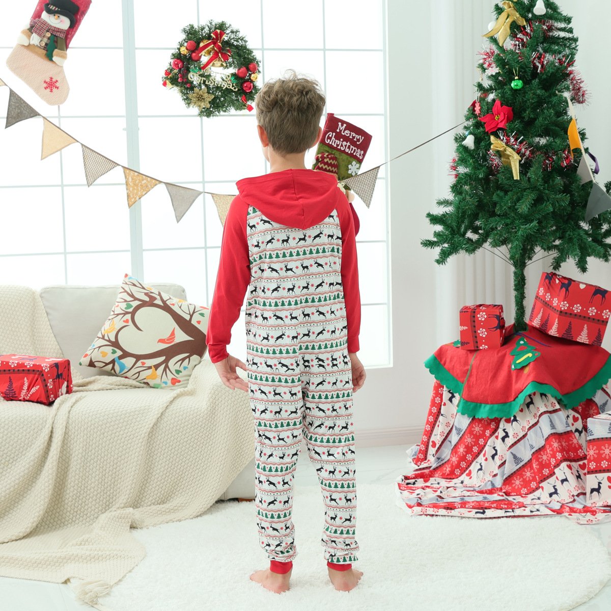 Christmas Family Matching Reindeer Print Onesie Pajamas Sets