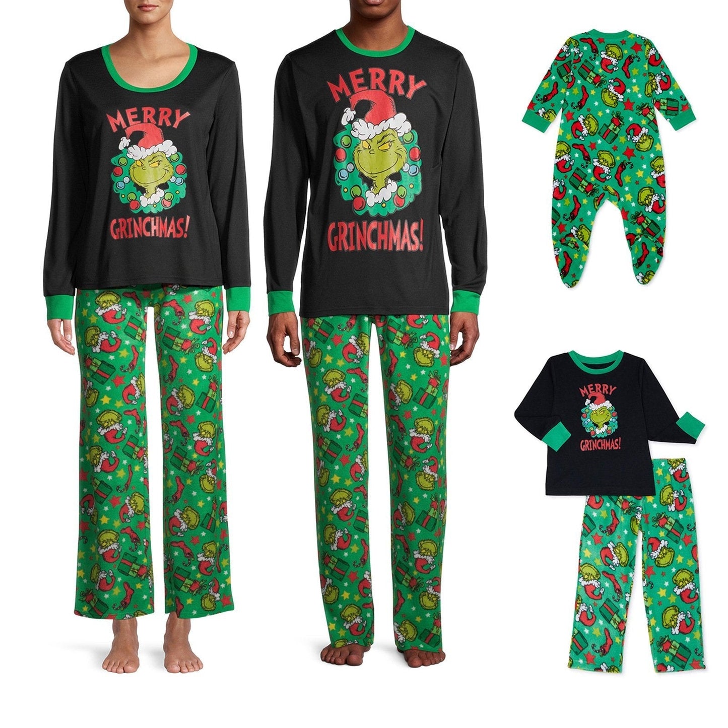 Merry Grinchmas Letter Grinch Print Family Matching Long-sleeve Pajamas Sets