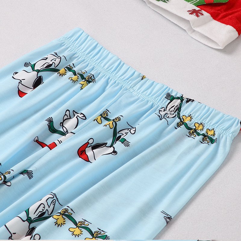 Christmas Family Matching Sleepwear Pajamas Sets Blue Cartoon Snoopy Top and Pants