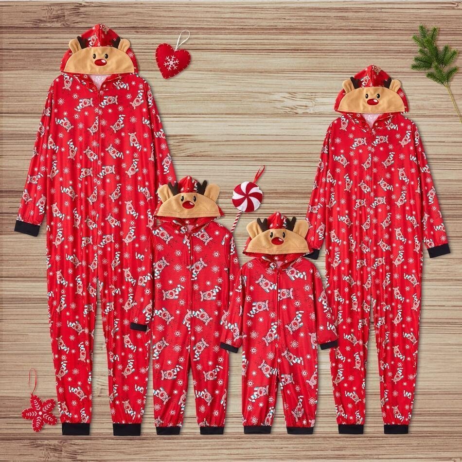 Christmas Family Matching Reindeer Print Onesie Pajamas Sets